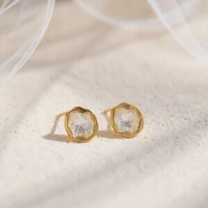 Crystal Earrings Solanales Gold Stud CZ Geometric Boho Molten Retro Minimalist